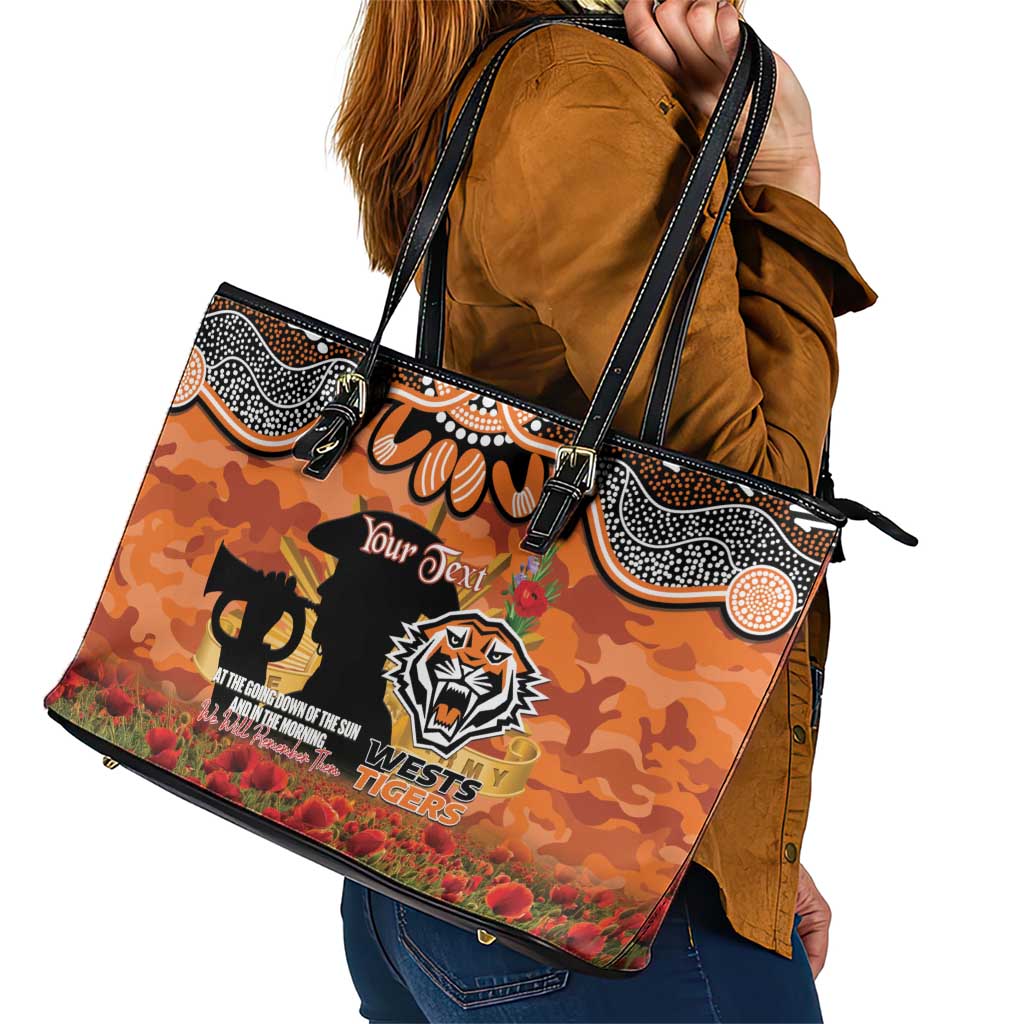 Personalised Tigers Rugby ANZAC Day Leather Tote Bag Last Post Poppy We Will Remember Them