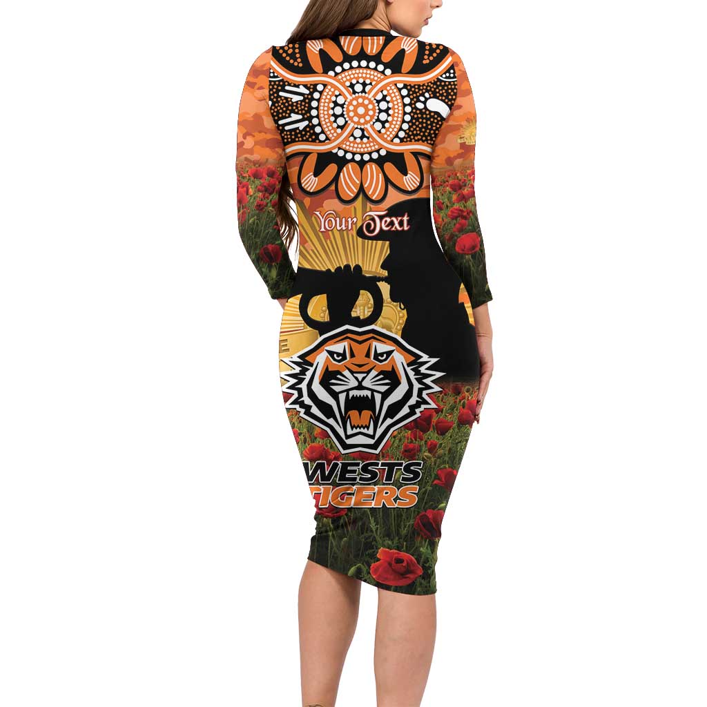 Personalised Tigers Rugby ANZAC Day Long Sleeve Bodycon Dress Last Post Poppy We Will Remember Them
