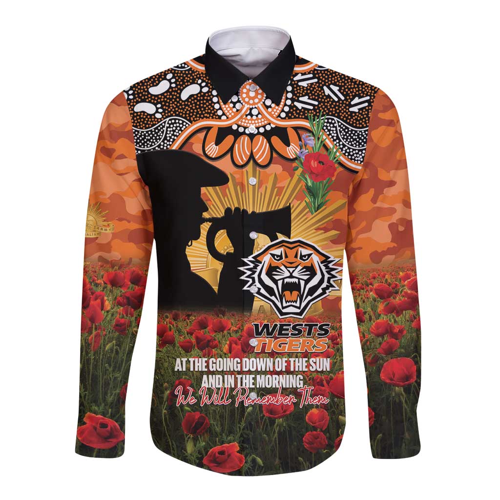 Personalised Tigers Rugby ANZAC Day Long Sleeve Button Shirt Last Post Poppy We Will Remember Them