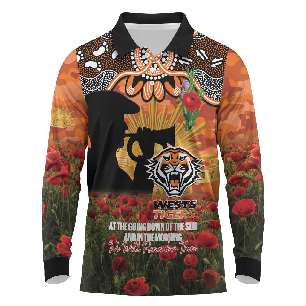 Personalised Tigers Rugby ANZAC Day Long Sleeve Polo Shirt Last Post Poppy We Will Remember Them
