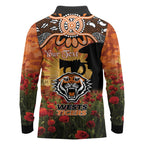 Personalised Tigers Rugby ANZAC Day Long Sleeve Polo Shirt Last Post Poppy We Will Remember Them