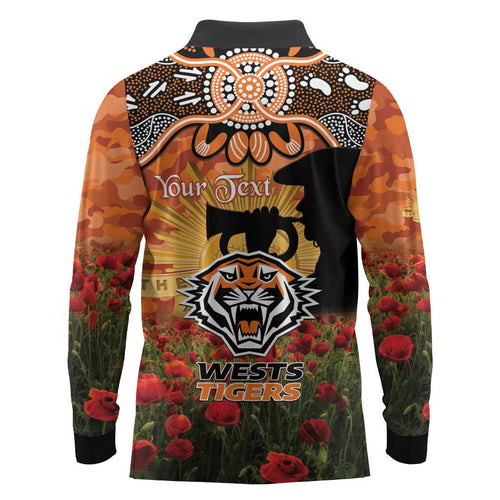 Personalised Tigers Rugby ANZAC Day Long Sleeve Polo Shirt Last Post Poppy We Will Remember Them