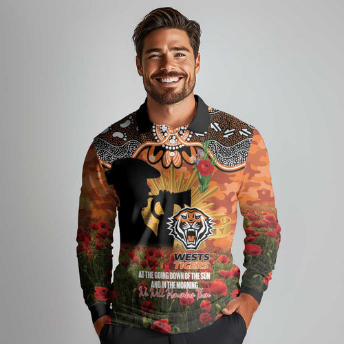 Personalised Tigers Rugby ANZAC Day Long Sleeve Polo Shirt Last Post Poppy We Will Remember Them