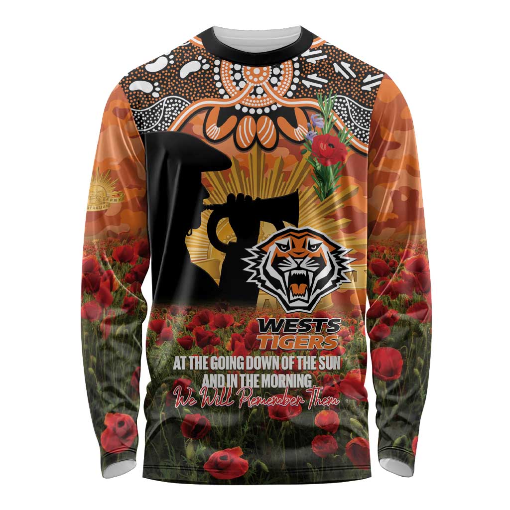 Personalised Tigers Rugby ANZAC Day Long Sleeve Shirt Last Post Poppy We Will Remember Them