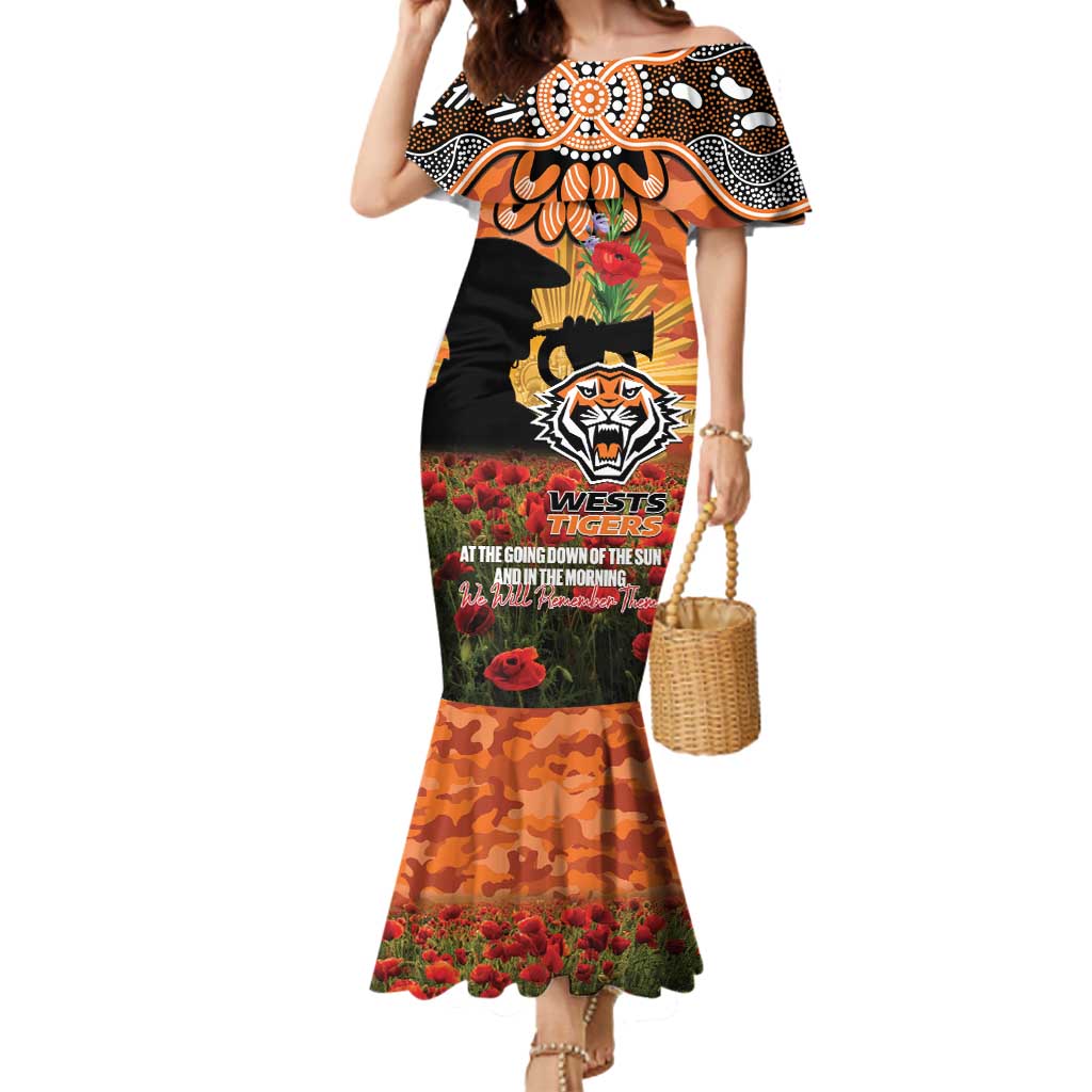 Personalised Tigers Rugby ANZAC Day Mermaid Dress Last Post Poppy We Will Remember Them
