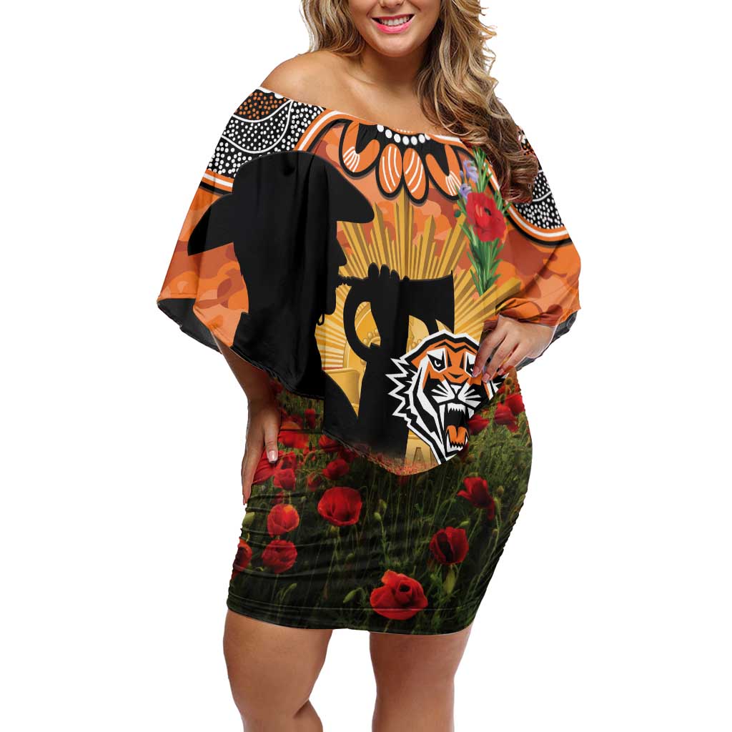 Personalised Tigers Rugby ANZAC Day Off Shoulder Short Dress Last Post Poppy We Will Remember Them