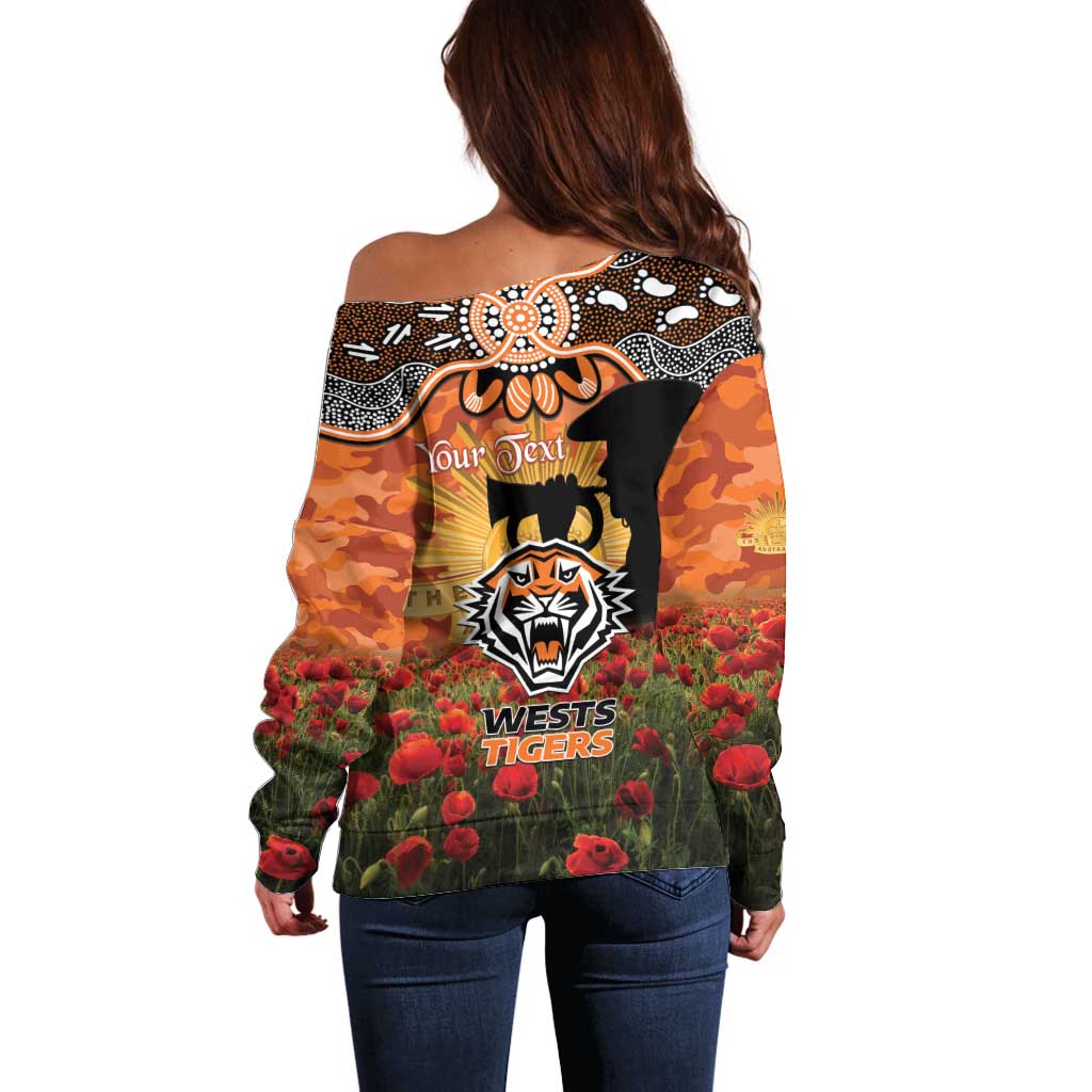 Personalised Tigers Rugby ANZAC Day Off Shoulder Sweater Last Post Poppy We Will Remember Them