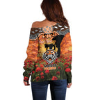 Personalised Tigers Rugby ANZAC Day Off Shoulder Sweater Last Post Poppy We Will Remember Them