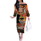 Personalised Tigers Rugby ANZAC Day Off The Shoulder Long Sleeve Dress Last Post Poppy We Will Remember Them