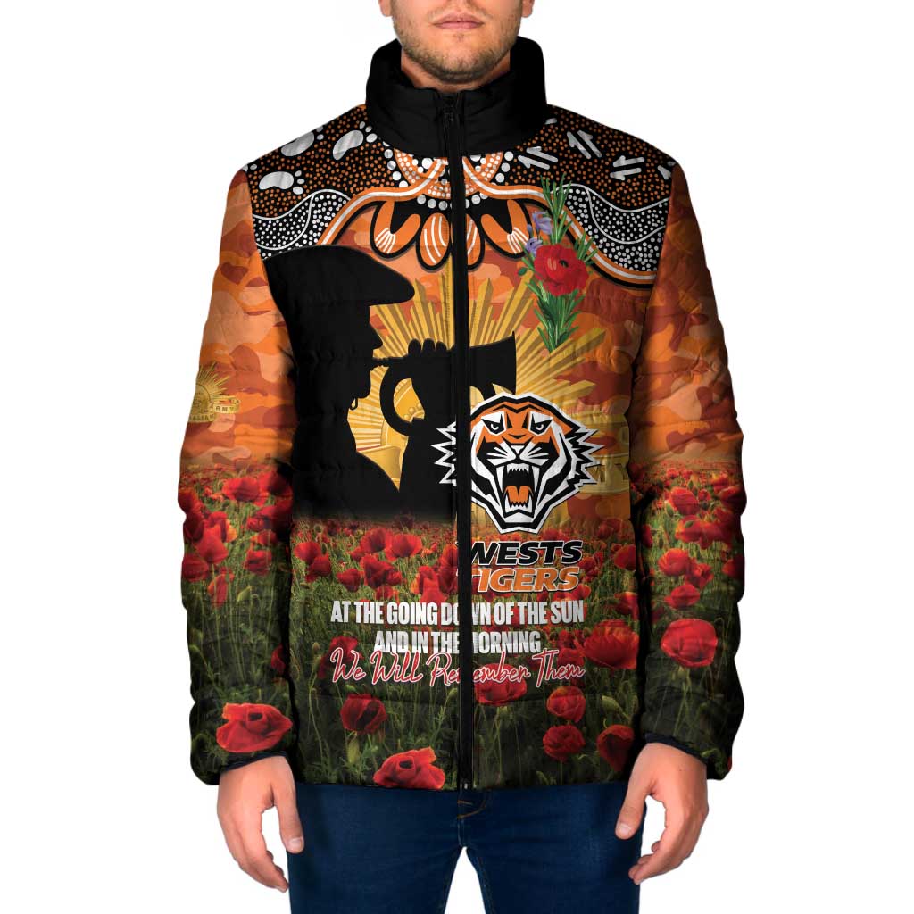 Personalised Tigers Rugby ANZAC Day Padded Jacket Last Post Poppy We Will Remember Them