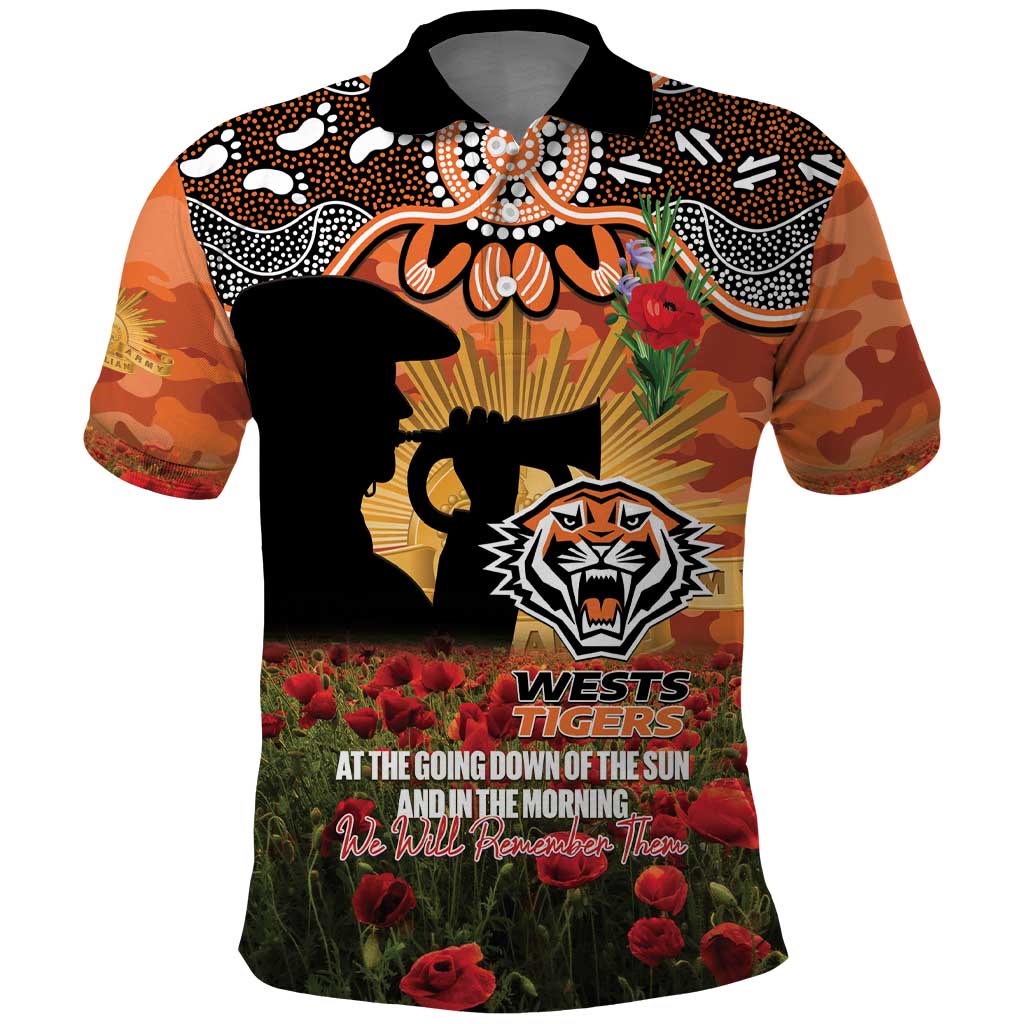 Personalised Tigers Rugby ANZAC Day Polo Shirt Last Post Poppy We Will Remember Them