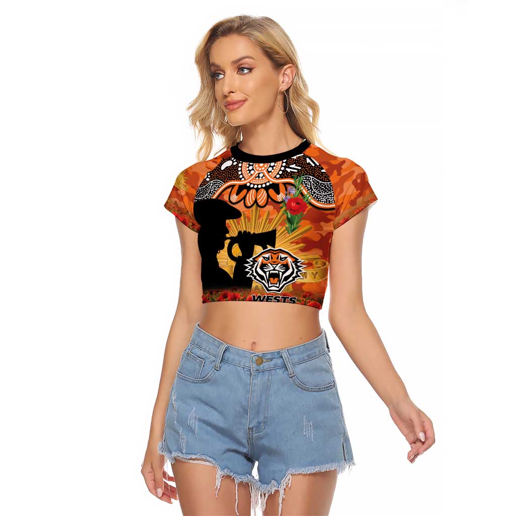 Personalised Tigers Rugby ANZAC Day Raglan Cropped T Shirt Last Post Poppy We Will Remember Them