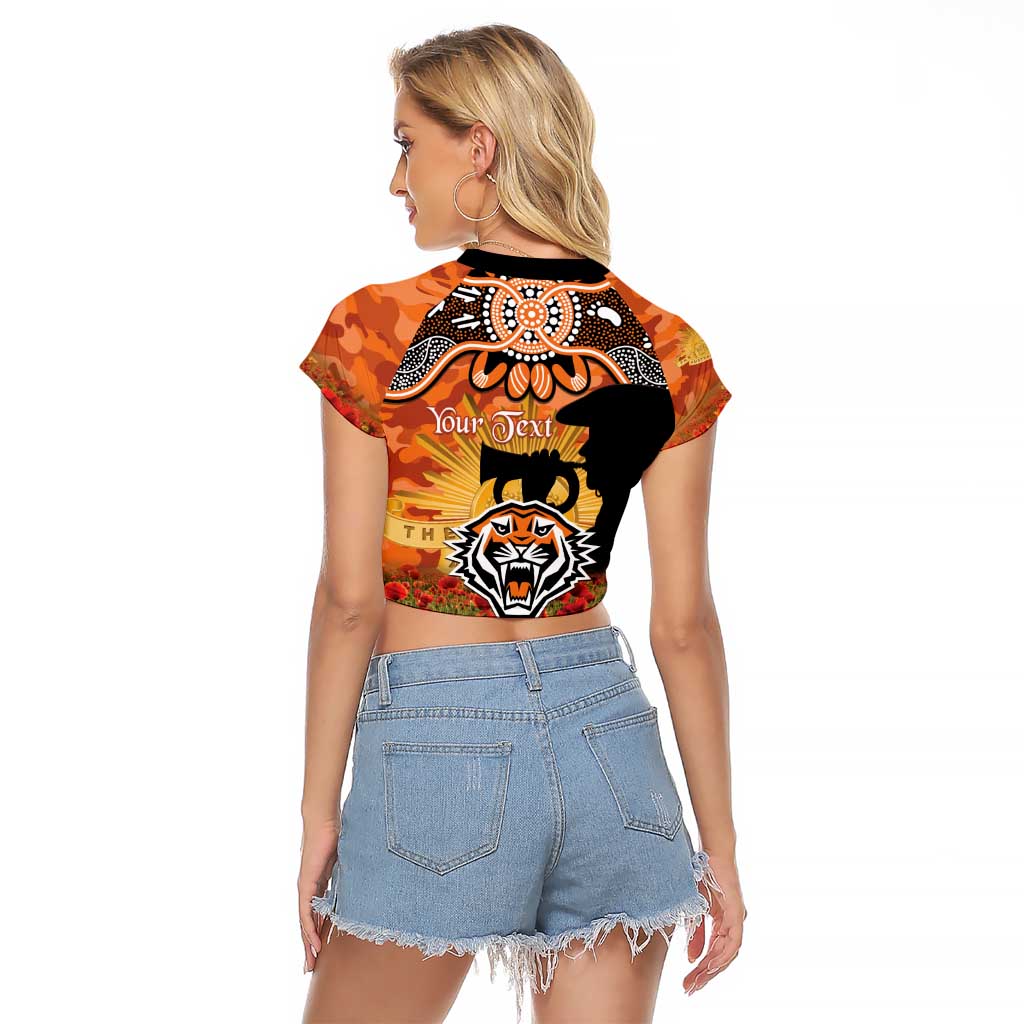 Personalised Tigers Rugby ANZAC Day Raglan Cropped T Shirt Last Post Poppy We Will Remember Them