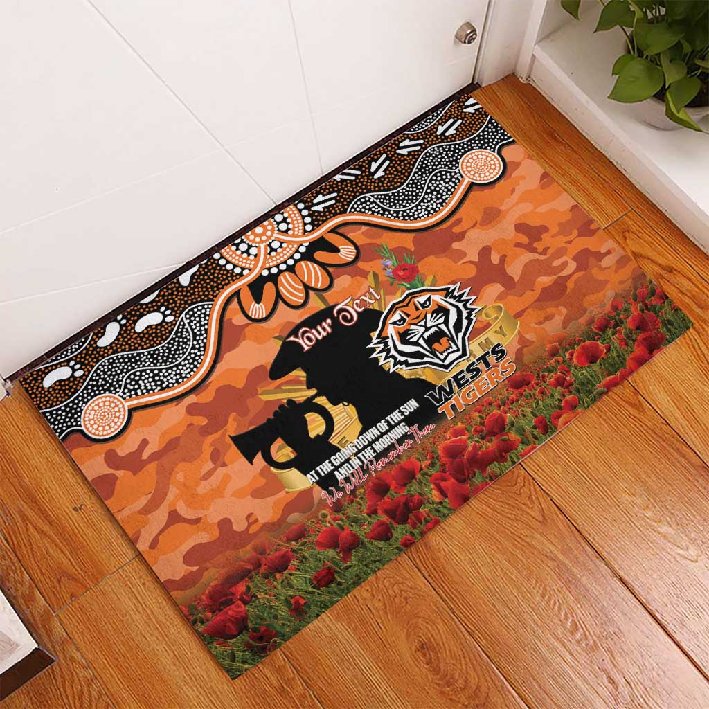Personalised Tigers Rugby ANZAC Day Rubber Doormat Last Post Poppy We Will Remember Them