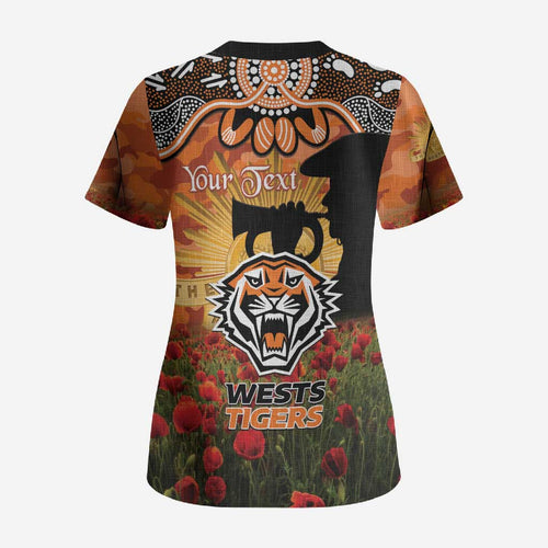 Personalised Tigers Rugby ANZAC Day Scrub Top Last Post Poppy We Will Remember Them