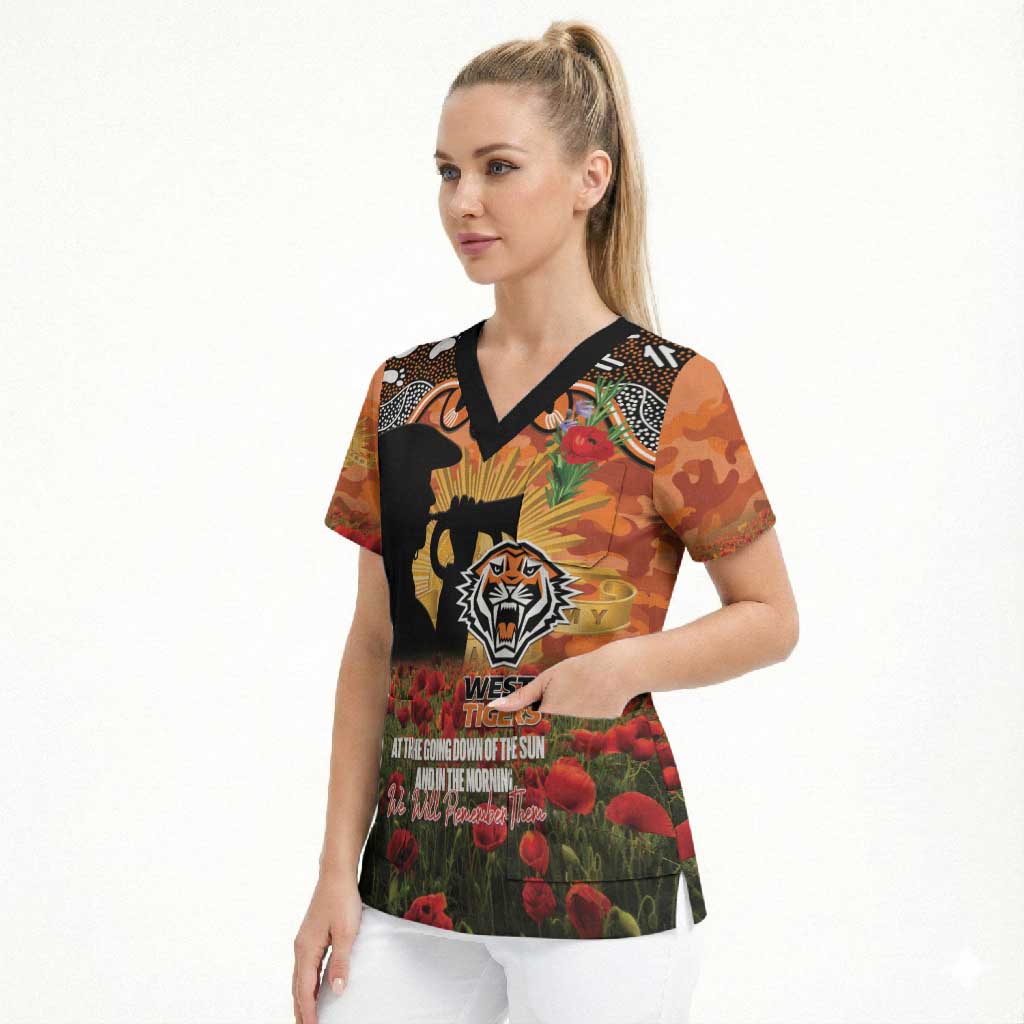 Personalised Tigers Rugby ANZAC Day Scrub Top Last Post Poppy We Will Remember Them