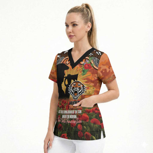 Personalised Tigers Rugby ANZAC Day Scrub Top Last Post Poppy We Will Remember Them