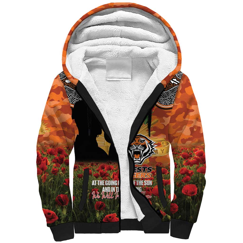 Personalised Tigers Rugby ANZAC Day Sherpa Hoodie Last Post Poppy We Will Remember Them