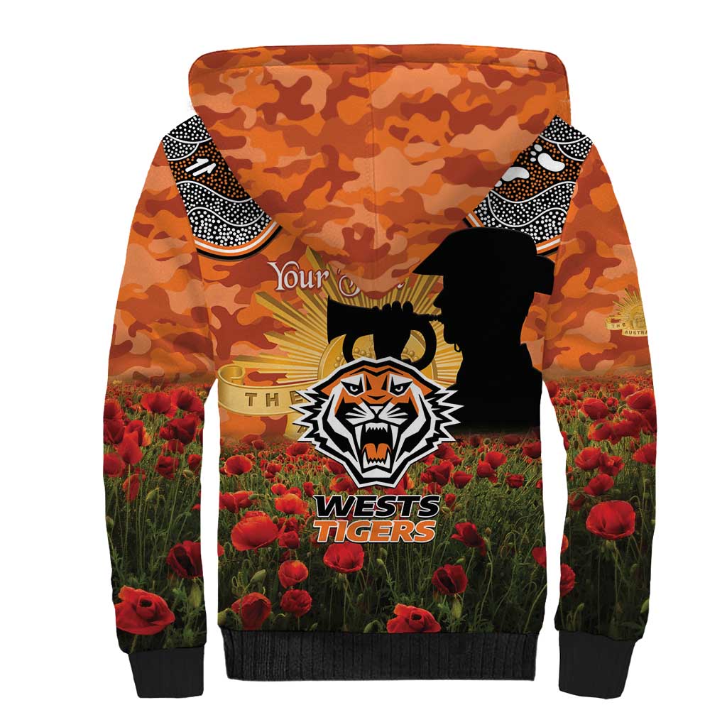 Personalised Tigers Rugby ANZAC Day Sherpa Hoodie Last Post Poppy We Will Remember Them