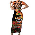 Personalised Tigers Rugby ANZAC Day Short Sleeve Bodycon Dress Last Post Poppy We Will Remember Them