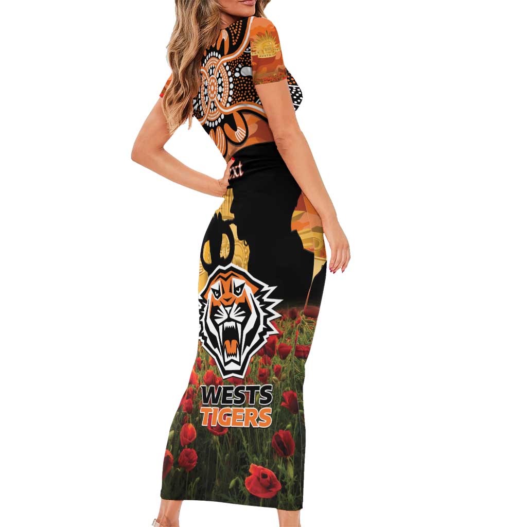 Personalised Tigers Rugby ANZAC Day Short Sleeve Bodycon Dress Last Post Poppy We Will Remember Them