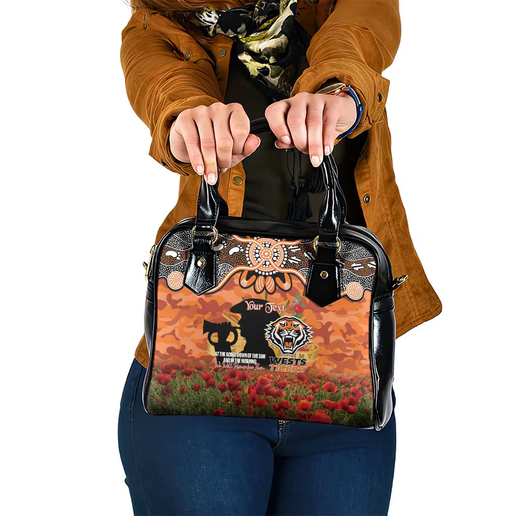 Personalised Tigers Rugby ANZAC Day Shoulder Handbag Last Post Poppy We Will Remember Them