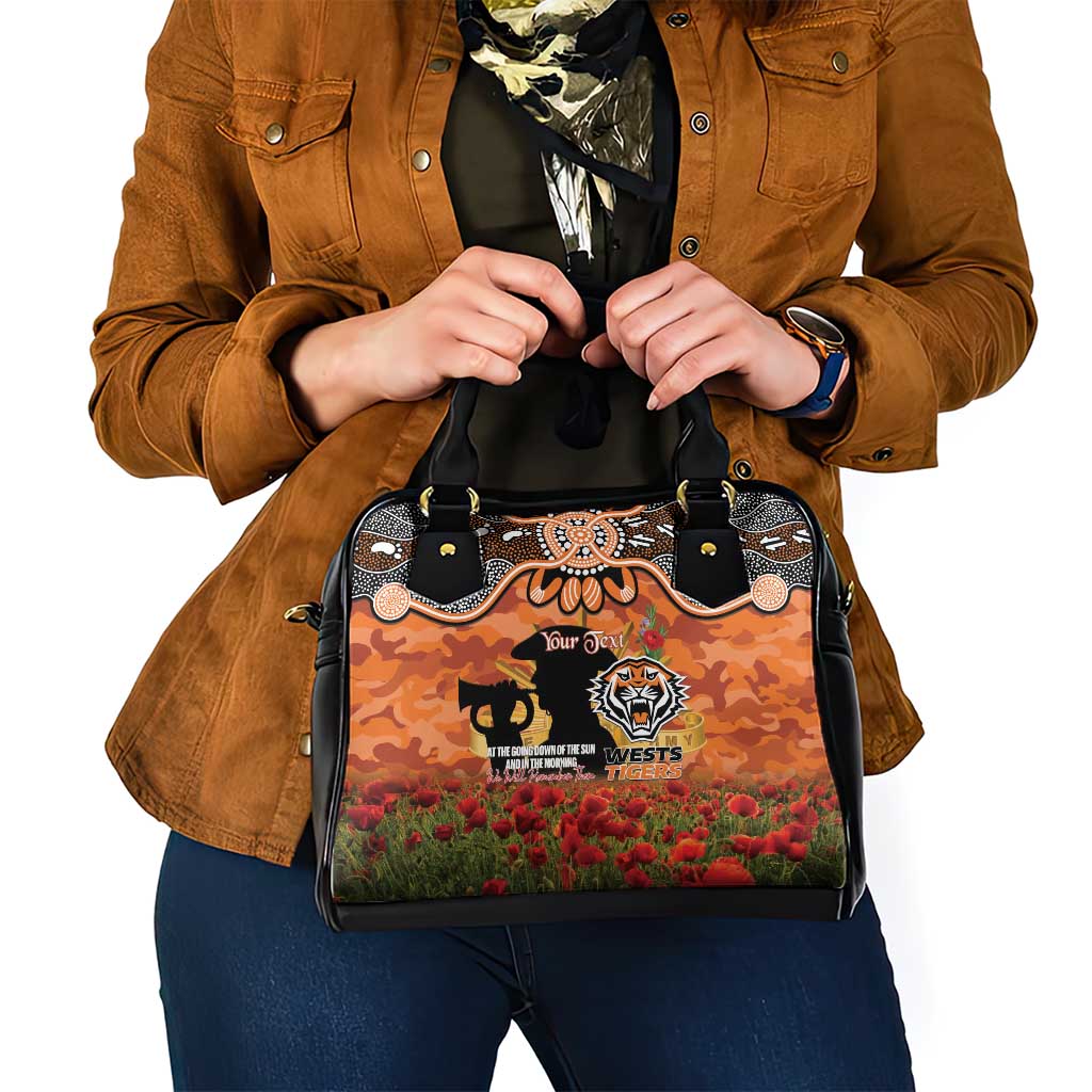 Personalised Tigers Rugby ANZAC Day Shoulder Handbag Last Post Poppy We Will Remember Them