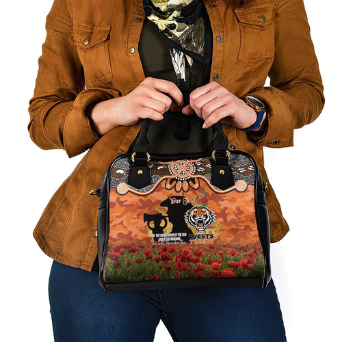 Personalised Tigers Rugby ANZAC Day Shoulder Handbag Last Post Poppy We Will Remember Them