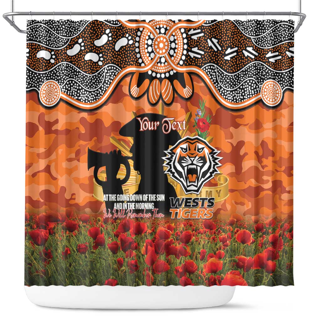 Personalised Tigers Rugby ANZAC Day Shower Curtain Last Post Poppy We Will Remember Them