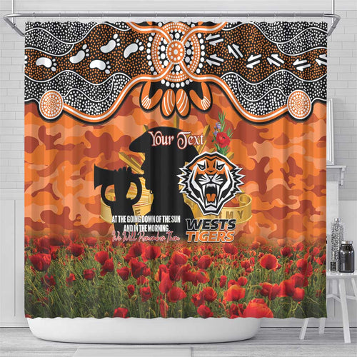 Personalised Tigers Rugby ANZAC Day Shower Curtain Last Post Poppy We Will Remember Them