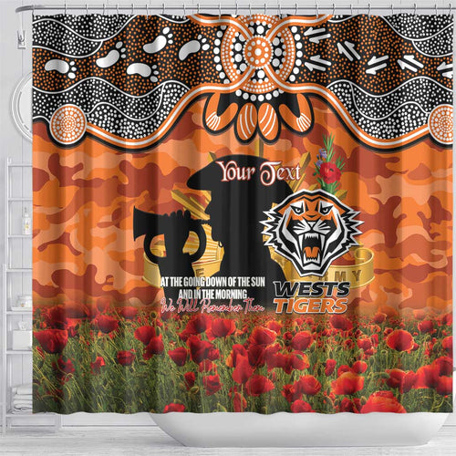 Personalised Tigers Rugby ANZAC Day Shower Curtain Last Post Poppy We Will Remember Them