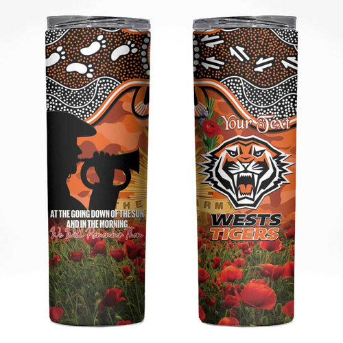 Personalised Tigers Rugby ANZAC Day Skinny Tumbler Last Post Poppy We Will Remember Them