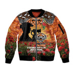Personalised Tigers Rugby ANZAC Day Sleeve Zip Bomber Jacket Last Post Poppy We Will Remember Them