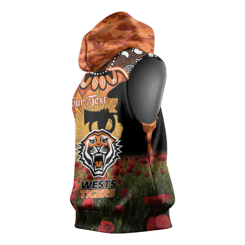 Personalised Tigers Rugby ANZAC Day Sleeveless Hoodie Last Post Poppy We Will Remember Them