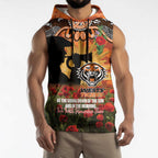 Personalised Tigers Rugby ANZAC Day Sleeveless Hoodie Last Post Poppy We Will Remember Them