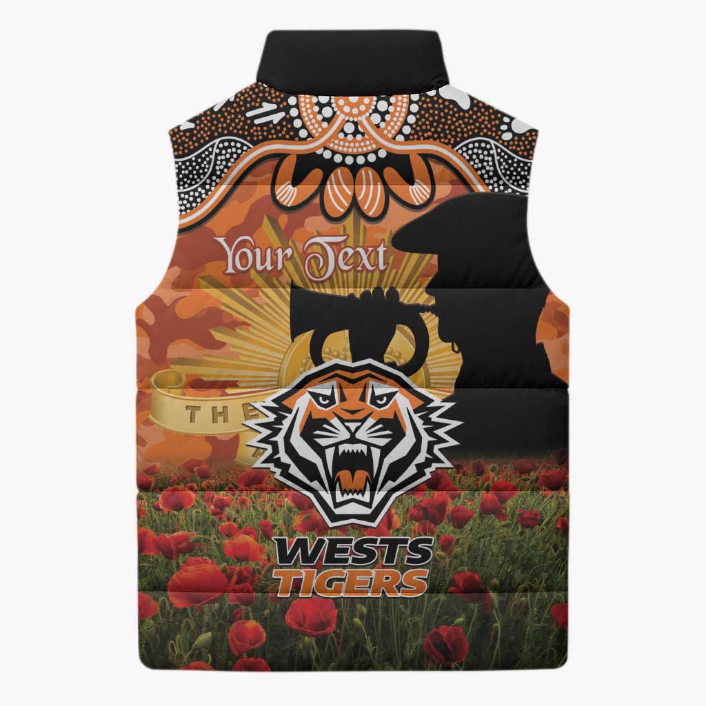 Personalised Tigers Rugby ANZAC Day Sleeveless Puffer Jacket Last Post Poppy We Will Remember Them