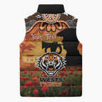 Personalised Tigers Rugby ANZAC Day Sleeveless Puffer Jacket Last Post Poppy We Will Remember Them
