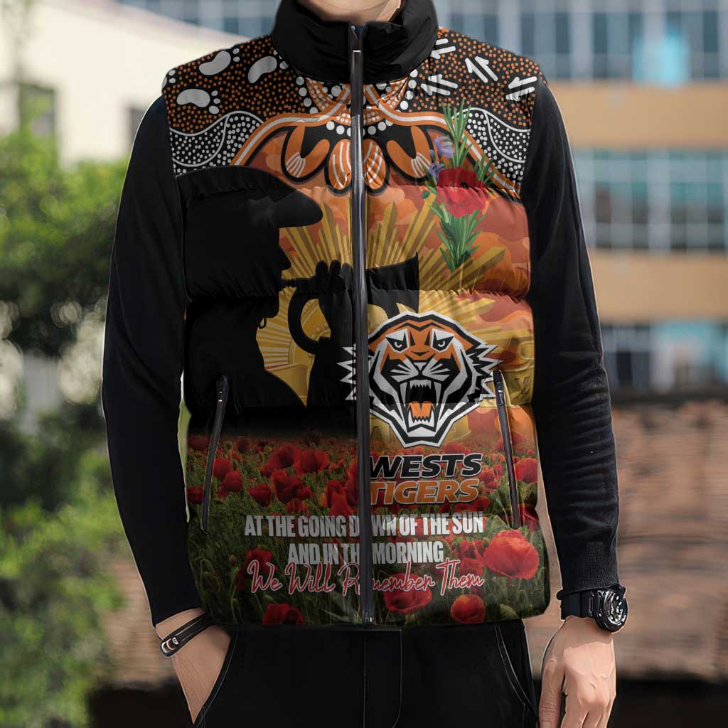 Personalised Tigers Rugby ANZAC Day Sleeveless Puffer Jacket Last Post Poppy We Will Remember Them