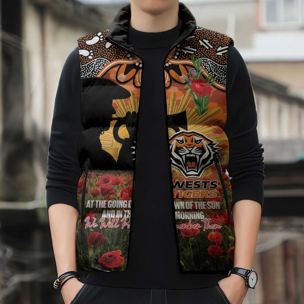 Personalised Tigers Rugby ANZAC Day Sleeveless Puffer Jacket Last Post Poppy We Will Remember Them