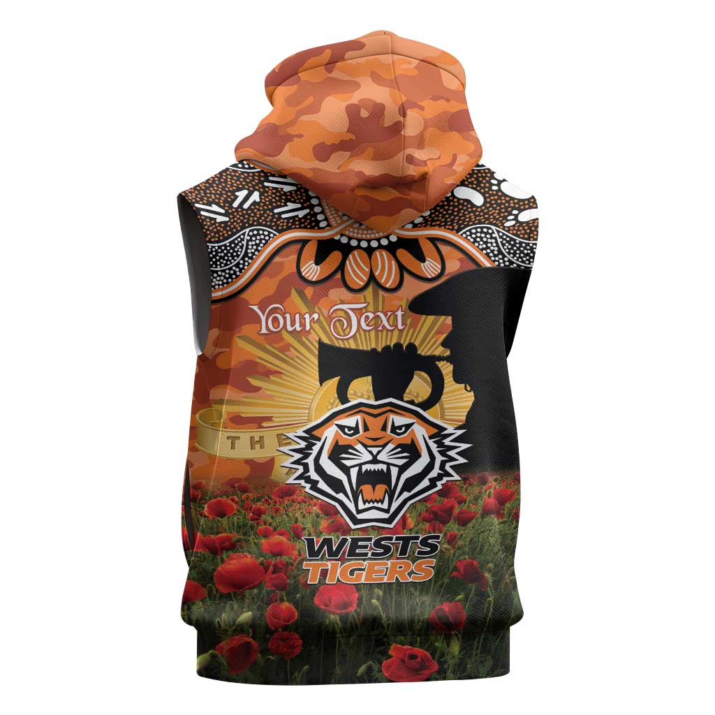 Personalised Tigers Rugby ANZAC Day Sleeveless Zip Hoodie Last Post Poppy We Will Remember Them