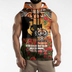 Personalised Tigers Rugby ANZAC Day Sleeveless Zip Hoodie Last Post Poppy We Will Remember Them