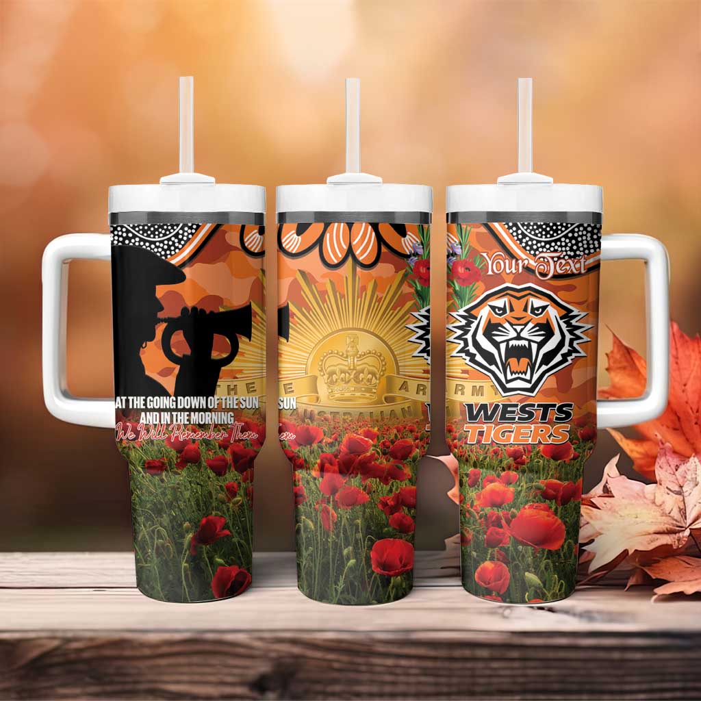Personalised Tigers Rugby ANZAC Day Tumbler With Handle Last Post Poppy We Will Remember Them