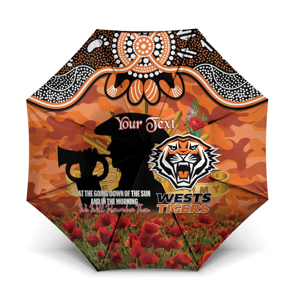 Personalised Tigers Rugby ANZAC Day Umbrella Last Post Poppy We Will Remember Them