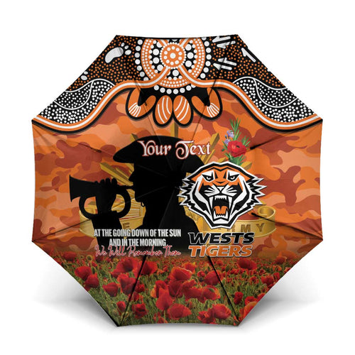 Personalised Tigers Rugby ANZAC Day Umbrella Last Post Poppy We Will Remember Them