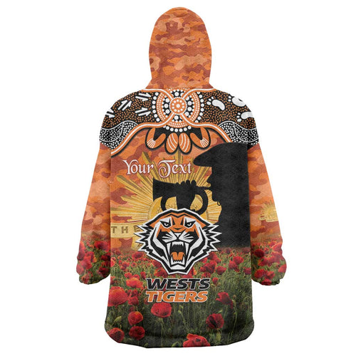 Personalised Tigers Rugby ANZAC Day Wearable Blanket Hoodie Last Post Poppy We Will Remember Them