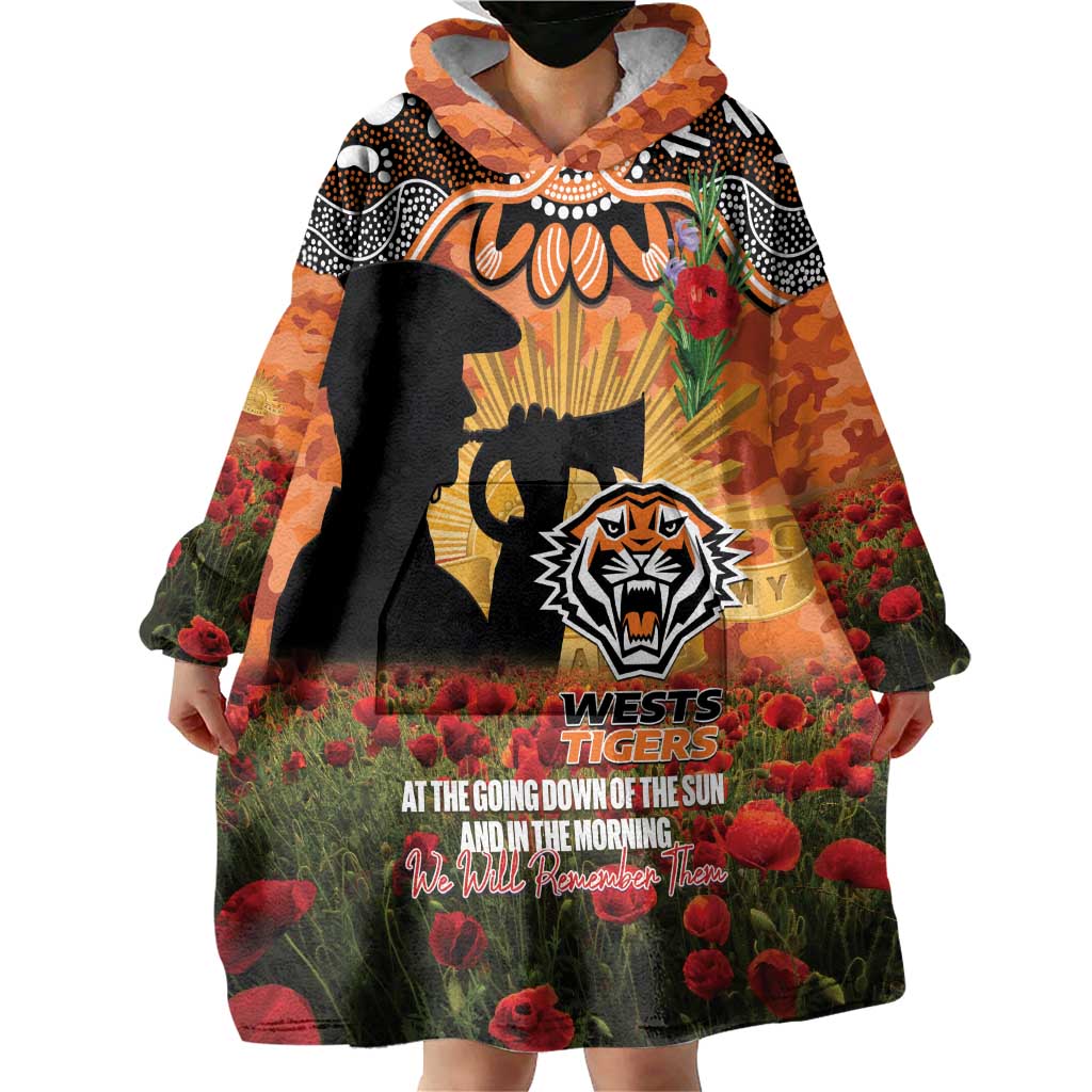 Personalised Tigers Rugby ANZAC Day Wearable Blanket Hoodie Last Post Poppy We Will Remember Them