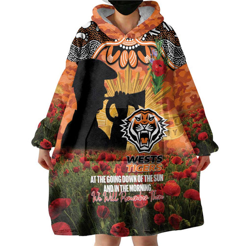 Personalised Tigers Rugby ANZAC Day Wearable Blanket Hoodie Last Post Poppy We Will Remember Them