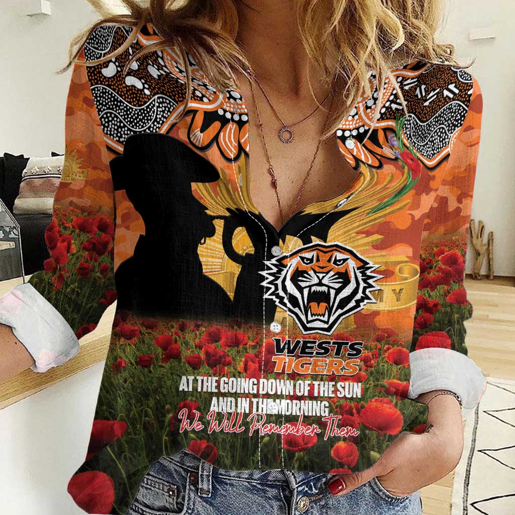 Personalised Tigers Rugby ANZAC Day Women Casual Shirt Last Post Poppy We Will Remember Them