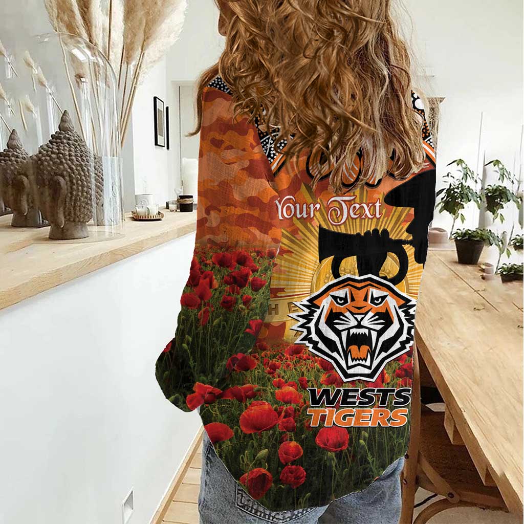 Personalised Tigers Rugby ANZAC Day Women Casual Shirt Last Post Poppy We Will Remember Them