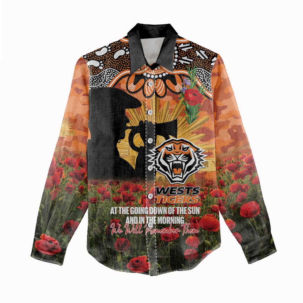 Personalised Tigers Rugby ANZAC Day Women Casual Shirt Last Post Poppy We Will Remember Them